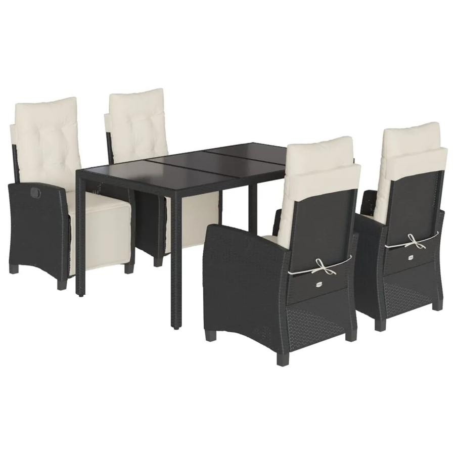 vidaXL 5-tlg Garten-Essgruppe aus Poly-Rattan mit Kissen in Schwarz und Cremeweiß, Modell 130 - Bild 2