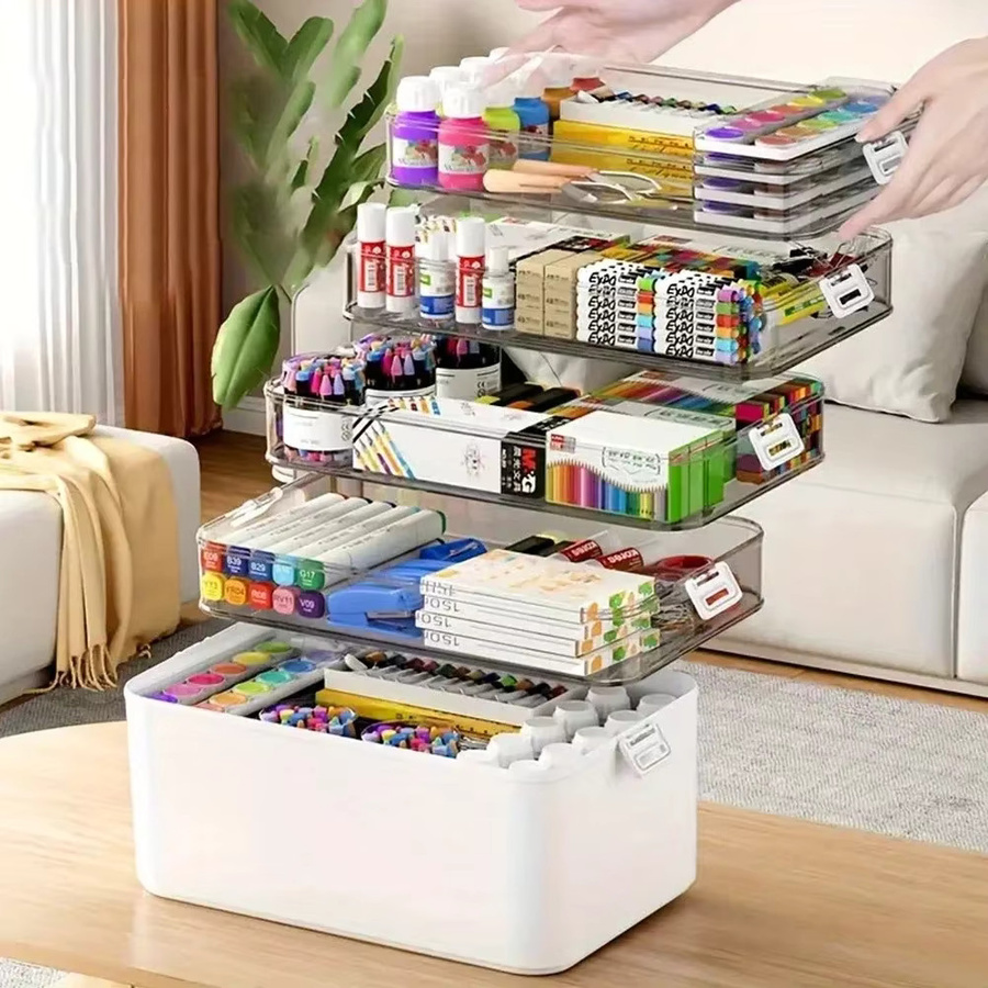 Multifunktionaler Schreibwaren-Organizer mit großer Kapazität und mehreren Fächern, tragbare Aufbewahrungsbox für Schreibtischzubehör in Weiß - Bild 2