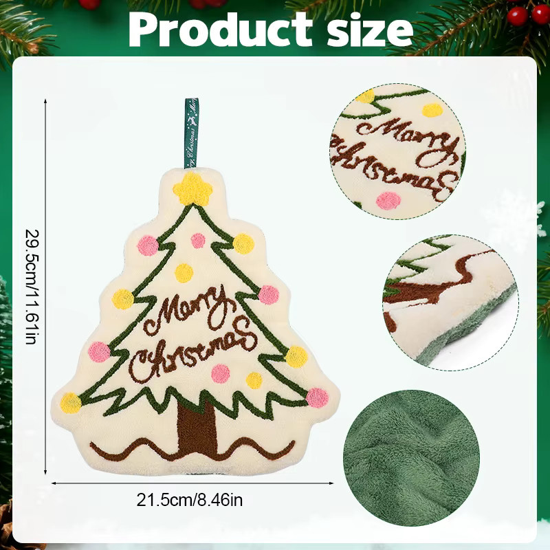 ZQNYCY Weihnachtliche Handtücher aus Korallen-Fleece mit Lebkuchenmann, Schneemann und Weihnachtsbaum Design für Küche und Bad - Bild 3