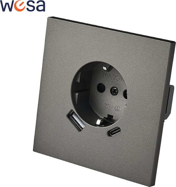 WESA Skin Sensation USB-Steckdose, flach eingebettet, flammhemmend aus Kunststoff, 250 V, EU-Standard - Bild 1
