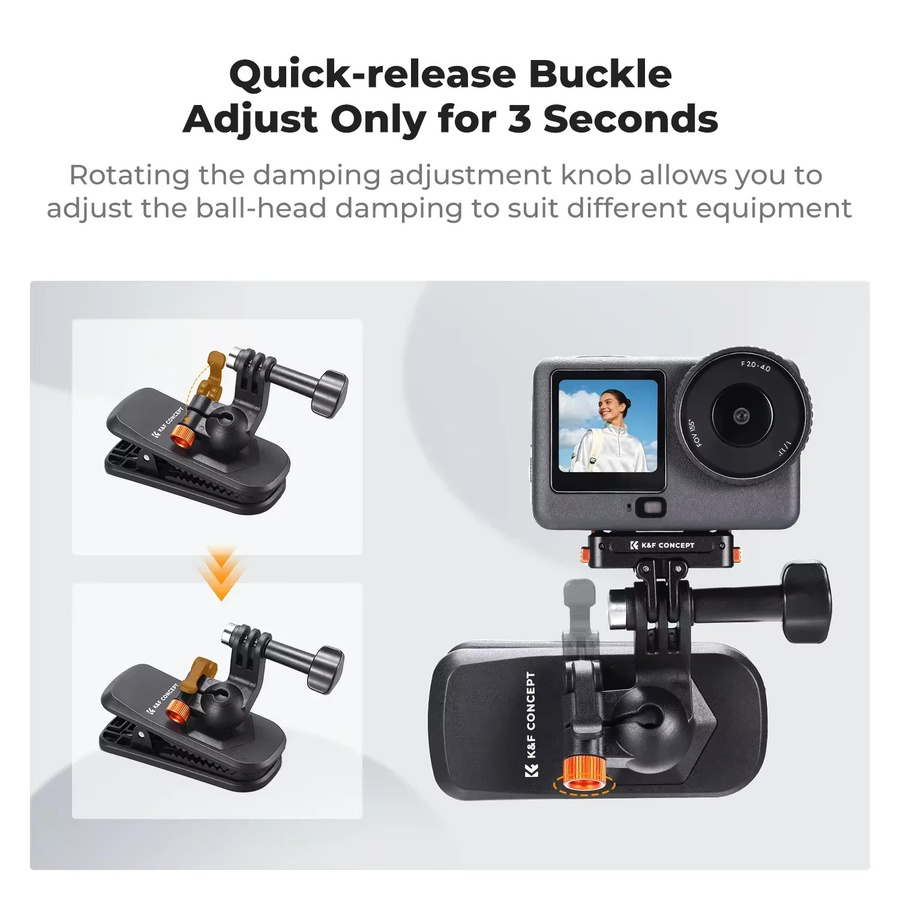 K&F CONCEPT Magnetische Rucksack-Clip-Halterung für DJI Osmo Action 5 Pro 4 3, GoPro Hero und Insta360 X5/4/3 mit 180 Grad Schwenkfunktion, Schwarz - Bild 5