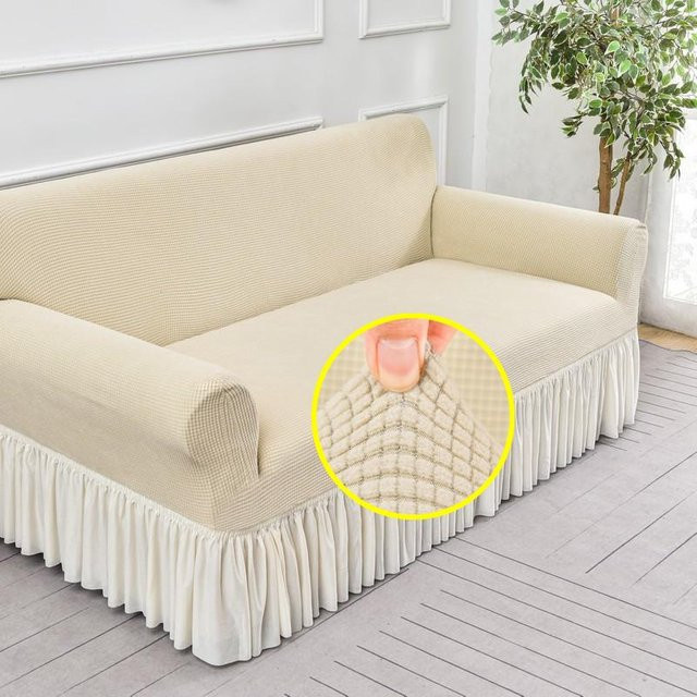 Elastischer Jacquard Sofabezug mit Schürze von Yiran bag in Beige für 1-Sitzer (Breite: 90-140 cm) - Bild 1