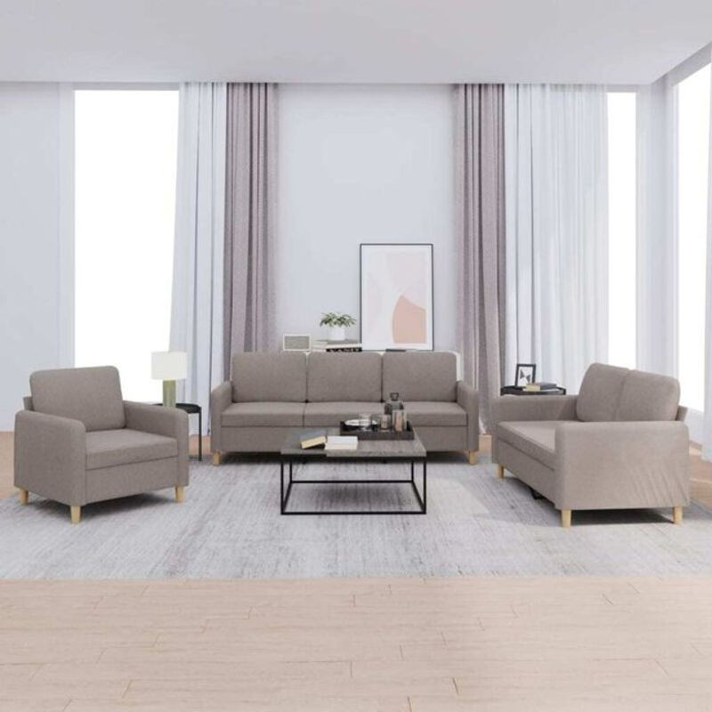 Vidaxl 3-tlg. Sofagarnitur Modern in Taupe mit Kissen aus Stoff und Metall - Bild 1