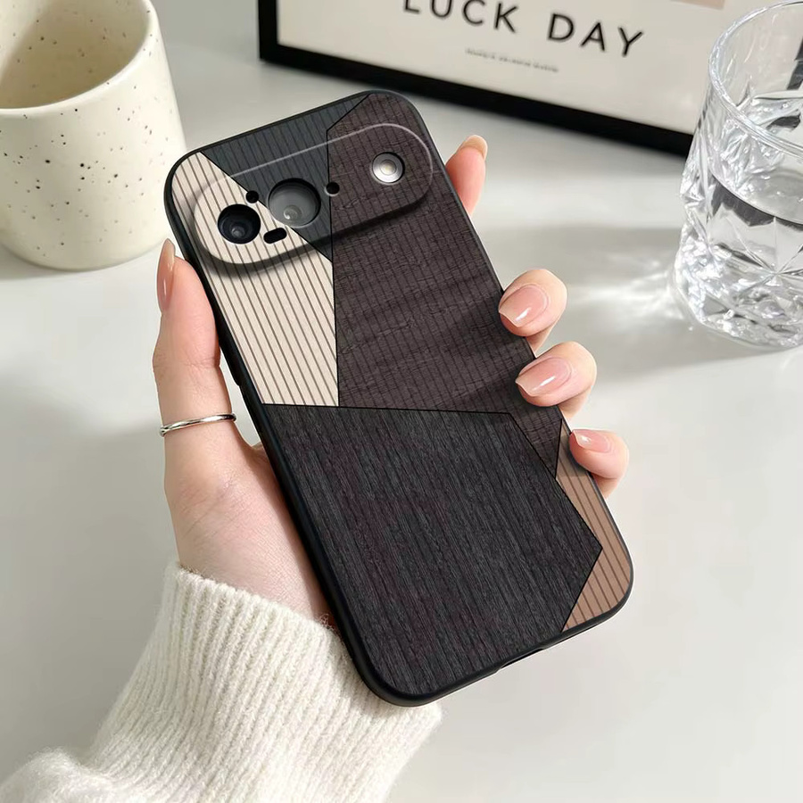 Schwarze Silikon-Handyhülle mit Vintage Holzmaserung für Google Pixel 6 6A 7 7A 8 8A 9 10 10A Pro XL 5G - Bild 2