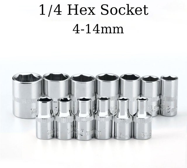 Schlagschrauber Set aus Stahl mit 1/4 Zoll Antrieb und Steckschlüsseln 4-14 mm in Silber - Bild 1