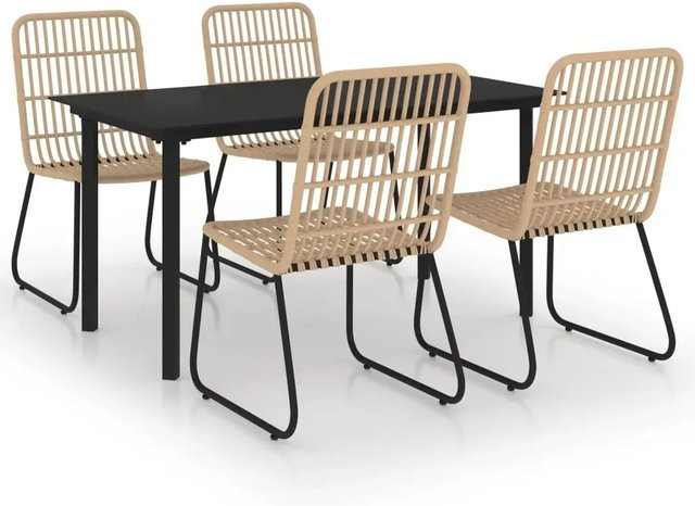 vidaXL 5-teilige Garten-Essgruppe aus Poly Rattan und Glas in Schwarz-Eiche - Bild 1