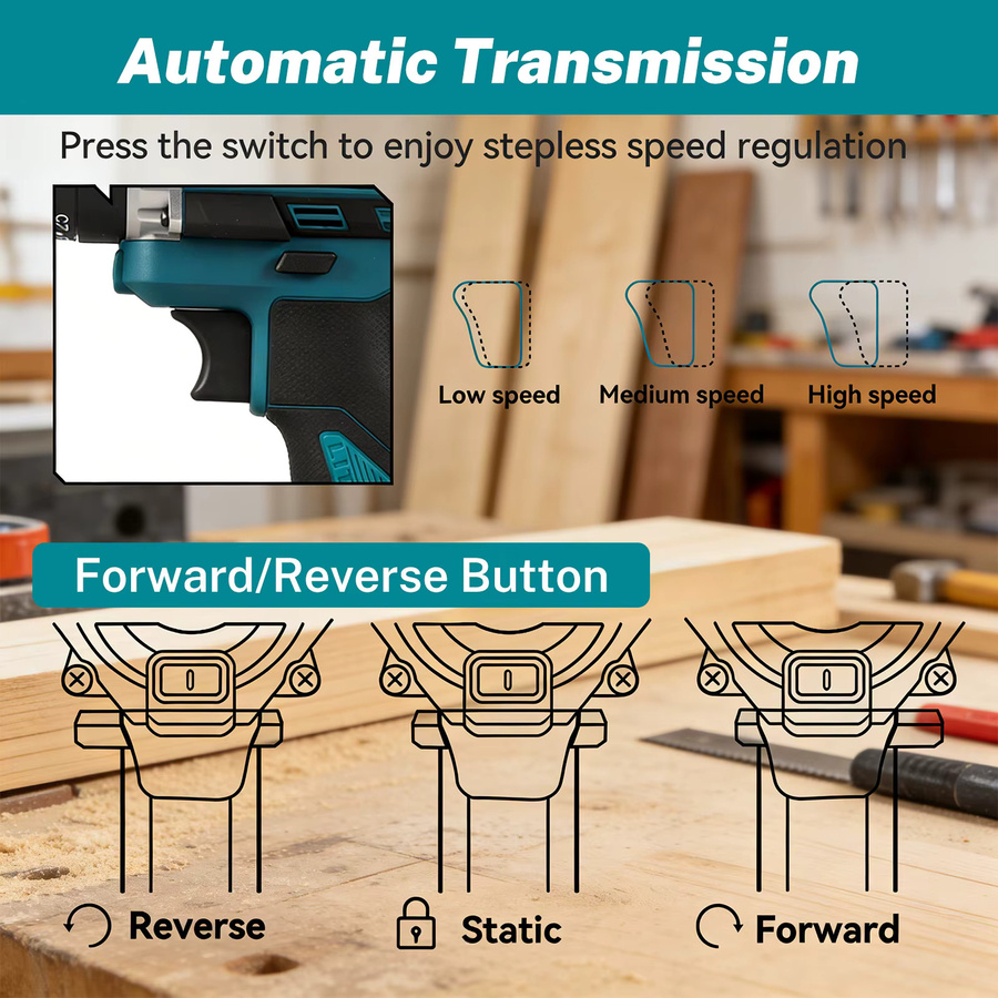Makita 3-in-1 Elektrischer Schlagbohrer mit 25+3 Drehmoment, Kabelloser Handbohrer für Holzbearbeitung, Kompatibel mit Makita LXT 18V Akku - Bild 7