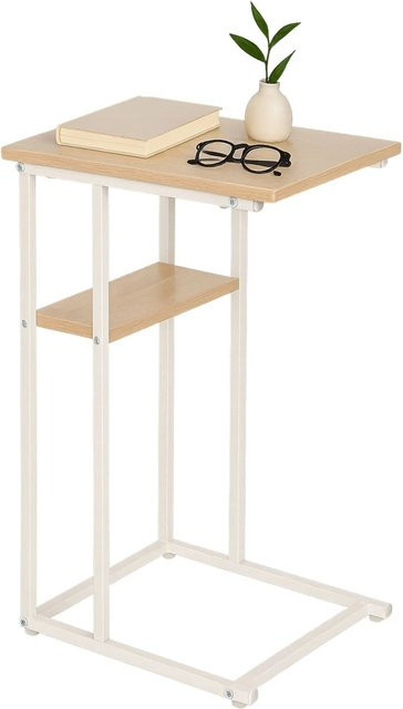 Relaxdays Beistelltisch modern aus MDF und Eisen in Weiß und Braun mit 2 Ablagen B: 60 cm, T: 40 cm, H: 30 cm - Bild 1
