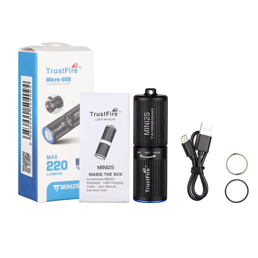 Trust fire Mini2s EDC Mini LED-Taschenlampe, wiederaufladbar via USB, 220 Lumen, Schwarz - Bild 3