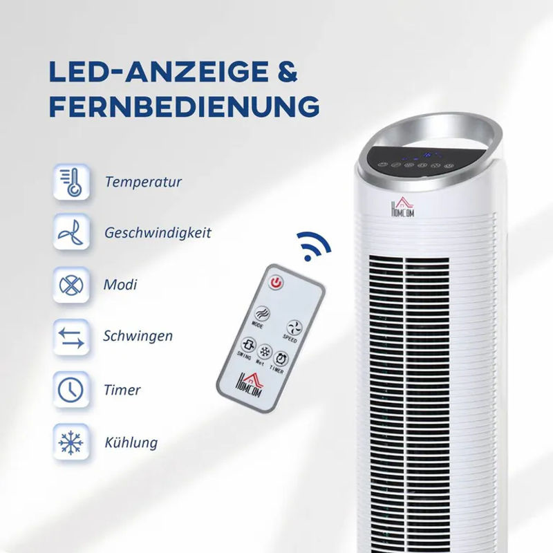 HOMCOM Luftkühler in Weiß und Silber mit Fernbedienung, Timer, Schlafmodus und Oszillation, B/T/H: 30 x 30 x 100,8 cm - Bild 5