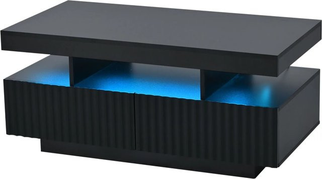okwish Couchtisch mit LED-Schubladen in modernem Streifen-Design, Hochglanz Schwarz, B/T/H: 100 x 50 x 45 cm - Bild 1