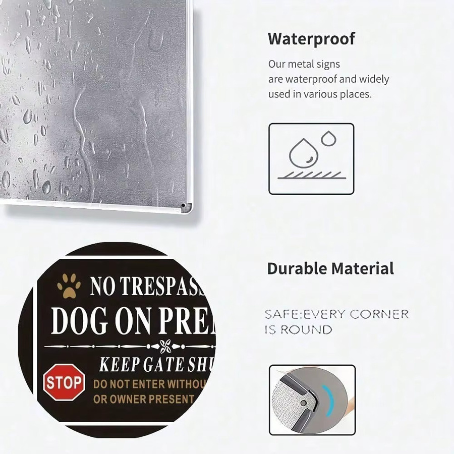 Yuntarda No Trespassing Hundewarnschild aus Metall mit Pfotenabdruck-Design, Schwarz, B: 20,3 cm, H: 30,5 cm - Bild 2