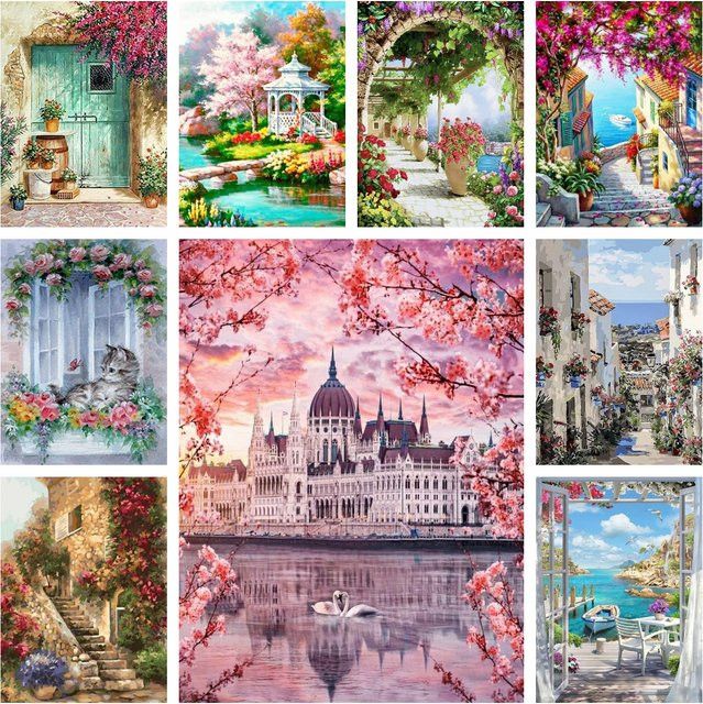 Potdemiel 5D DIY Diamant Malerei Set Stadtlandschaft mit runden Diamanten in Multicolor als geometrisches Mosaik-Kreuzstich-Kit für deine Home Decor Gestaltung - Bild 1