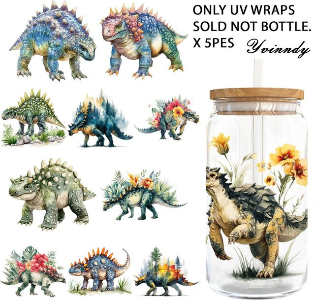 5er Set UV DTF Transferpapier Aquarell Ankylosaurus wasserfester DIY Film, Multicolour - Bild 1