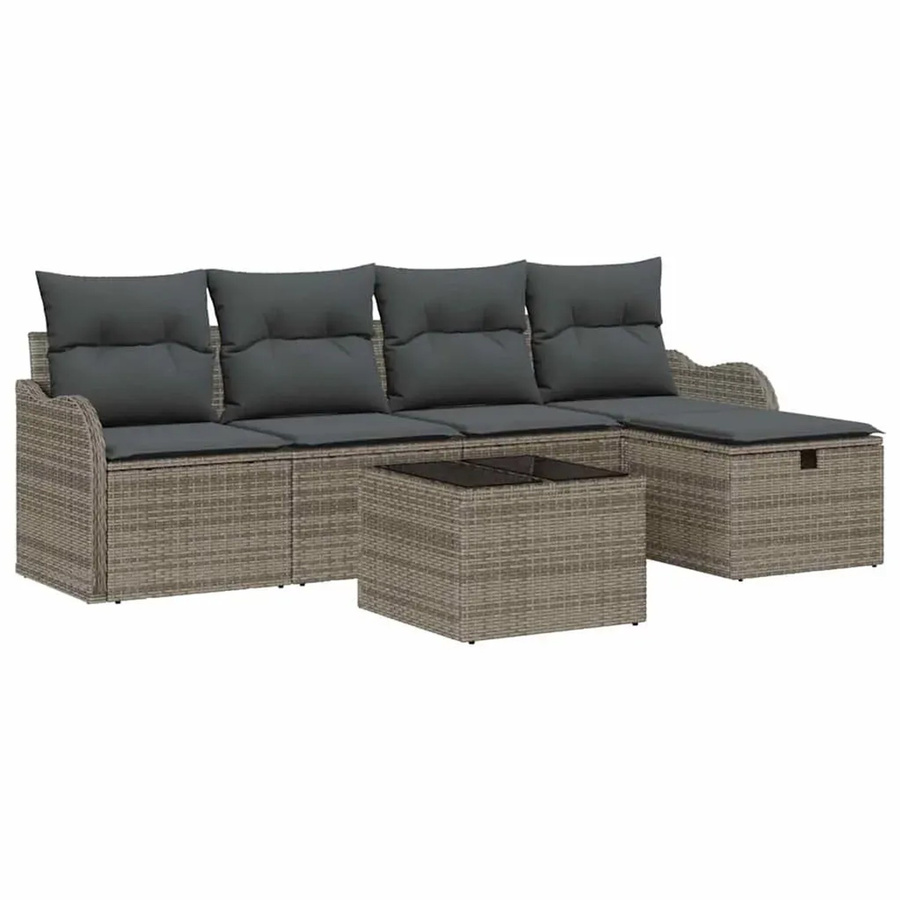 vidaXL Garten-Sofa-Set aus Poly-Rattan in Grau, 6-teiliges L-Shape Lounge-Set mit Kissen, Ottoman und Couchtisch inklusive integriertem Stauraum - Bild 2