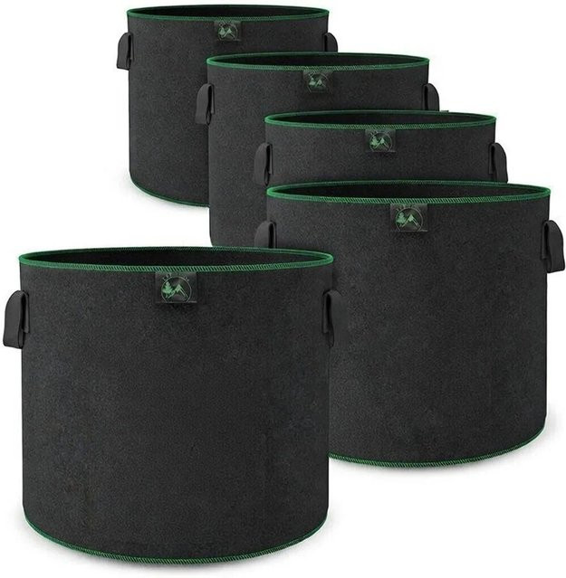 TTL GARDEN Pflanzsack 5er Set aus Filz, 30L Pflanzentöpfe für Gemüse und Kräuter, Durchmesser: 35,5 cm, Farbe: Schwarz - Bild 1
