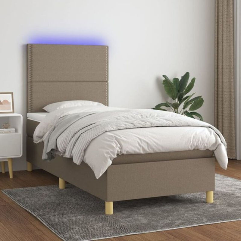 vidaxl Boxspringbett mit Matratze in Taupe Meliert aus Stoff, B/T/H: 100 x 200 x 118 cm - Bild 1