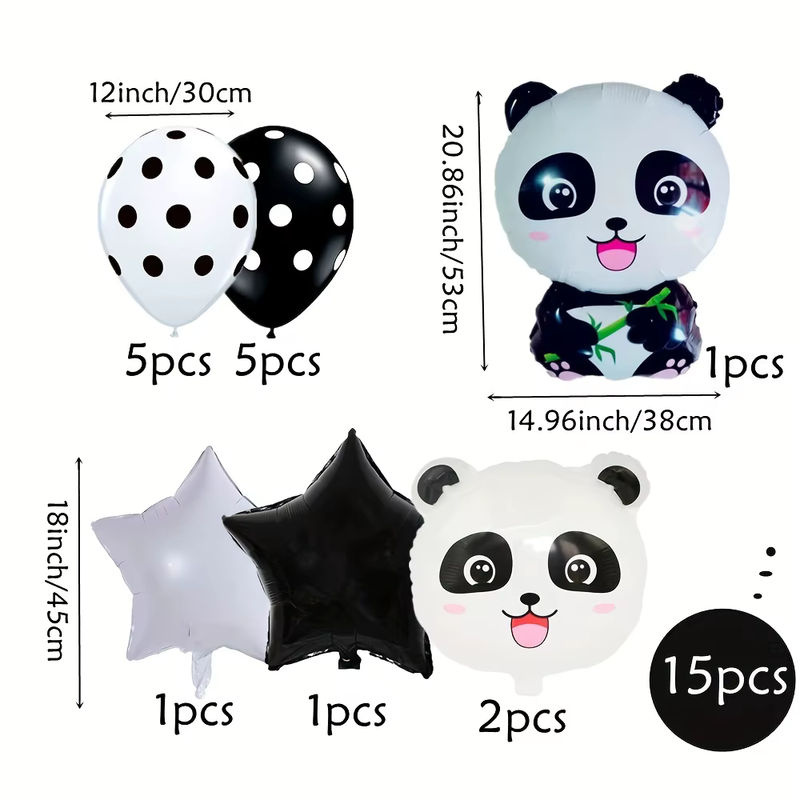 XHLFCJ Panda Folienballons Set mit Polka Dot Design in Schwarz und Weiß, 15 Stück für Geburtstag, Safari und Babyparty Dekoration - Bild 2