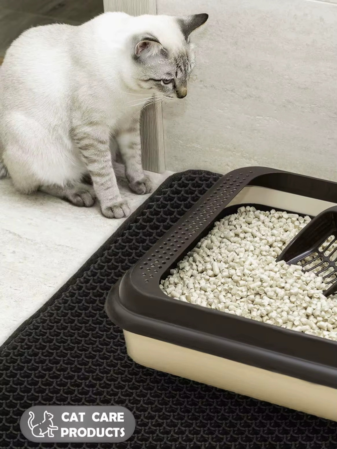 Floordirekt Katzenstreumatte Charly mit Bienenwaben-Design, wasserdicht und rutschfest, B/B/H: 61,0 x 38,0 x 38,0 cm, Anthrazit/Grau/Braun/Schwarz - Bild 5