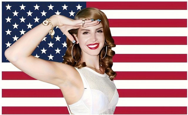 Lana Del Rey Wandteppich mit amerikanischer Flagge und Porträt in Pfirsich-Beige, JMG Household Supplies Wandbehang B: 150 cm, H: 90 cm - Bild 1
