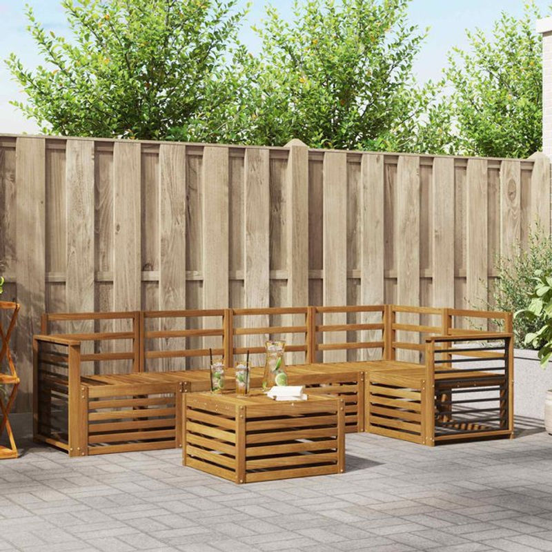 vidaXL Ecksofa Set 6-teilig aus Massivholz Akazie in Natur, modern und wendbar - Bild 1