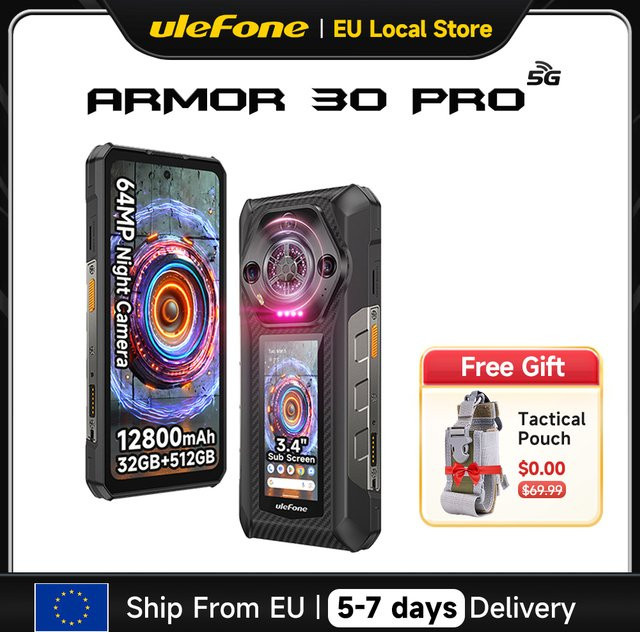 Ulefone Armor 30 Pro 5G Robustes Android Smartphone in Schwarz mit 6,9 Zoll 120Hz Display, 512 GB Speicher, 12800mAh Akku, 64MP Nachtkamera und NFC - Bild 1