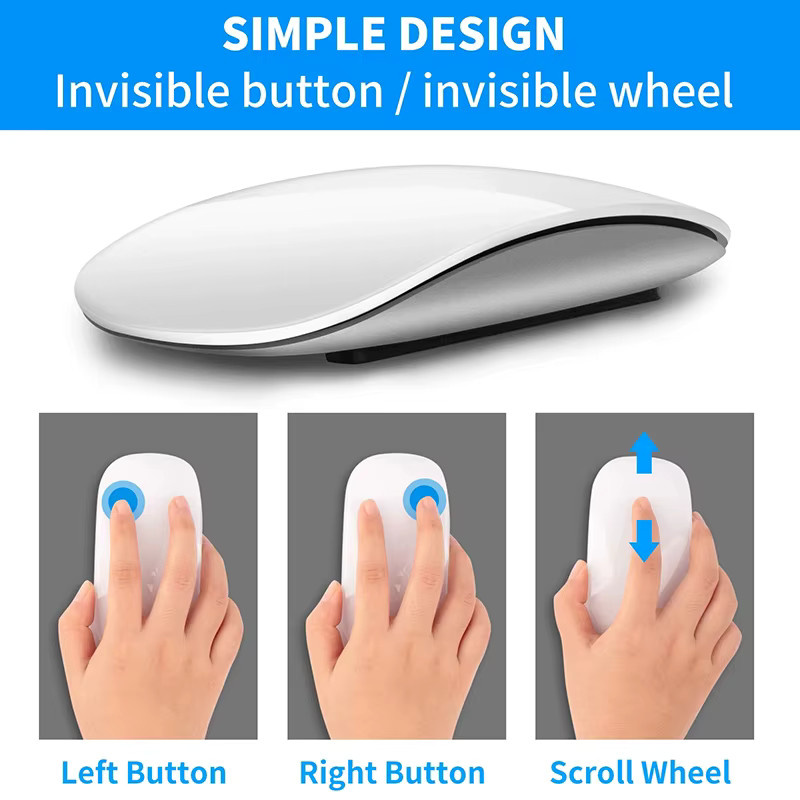 DIXSG Kabellose Dual-Modus Maus mit Bluetooth und Touch-Funktion, schlankes und ergonomisches Design, wiederaufladbar, Farbe: Weiß - Bild 3