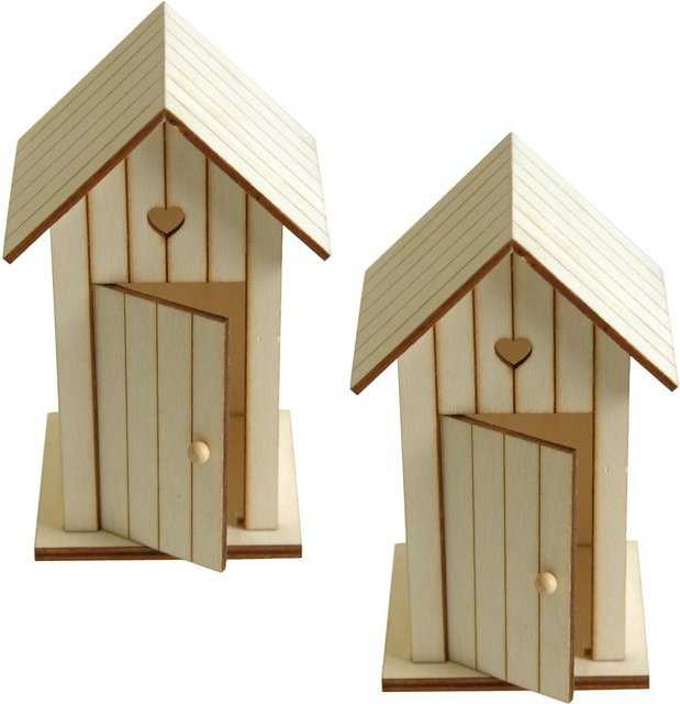 Artemio Deko Holz-Strandhäuschen in Beige, 2 Stück, maritimes Design aus Sperrholz, H x B x T: 8,5 x 7,0 x 2,0 cm und 14,0 x 8,5 x 2,0 cm - Bild 1