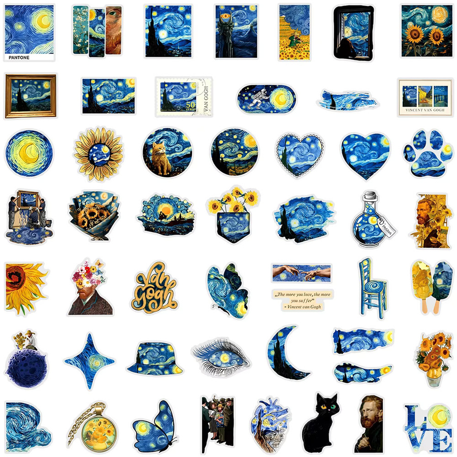Rspctou Van Gogh Ölgemälde Aufkleber Set mit ästhetischen Kunstwerken wie Sternenhimmel in Multicolor für Laptop, Notizbuch und Koffer - Bild 3