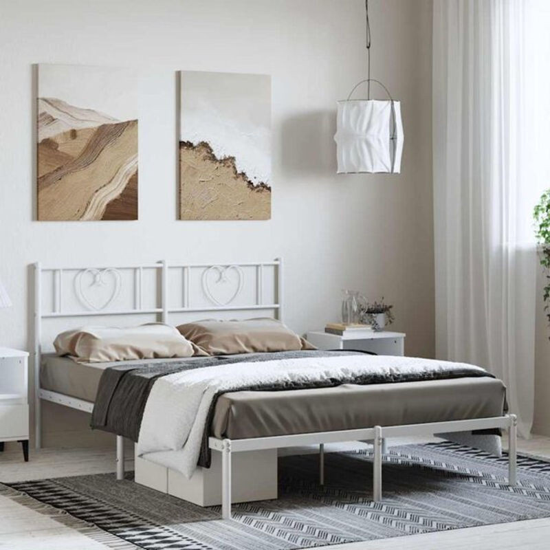 Klassisches Metallbett mit Kopfteil von vidaxl in Weiß, B/T/H: 135 x 190 cm - Bild 1