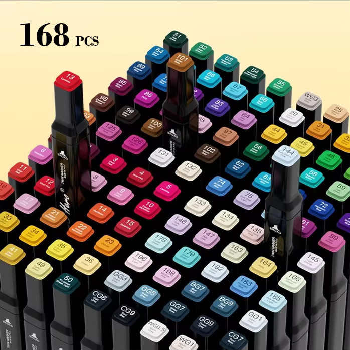 168 Farben doppelseitige Markierungsstifte mit Brush- und Meißelspitze inklusive Sockel für Kunstzeichnungen und Comics in Multicolour - Bild 2