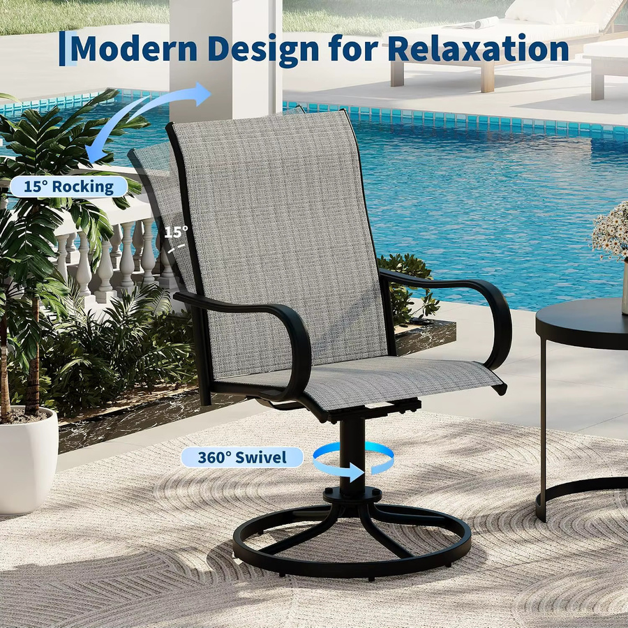 Garvee 2er-Pack drehbare Outdoor-Esszimmerstühle aus Textilene in Grau mit wetterfestem Metallrahmen und Armlehnen für Garten und Terrasse - Bild 4