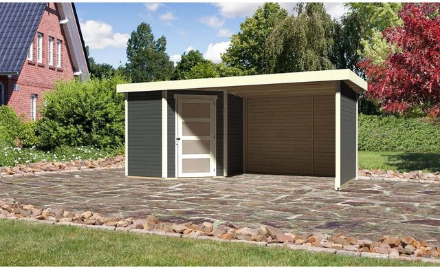 Karibu Holz-Gartenhaus Linköping mit Flachdach in Terragrau, lackiert, B/T/H: 213 x 218 x 209 cm - Bild 1