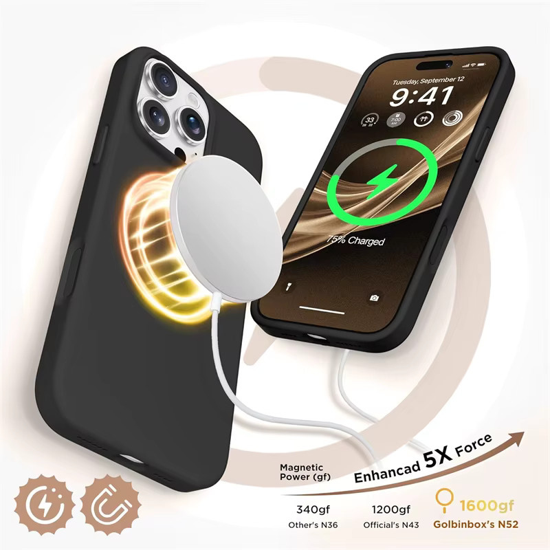 Newteneight Magnetische Flüssigsilikon Schutzhülle für iPhone kompatibel mit MagSafe in Orange oder Schwarz - Bild 2