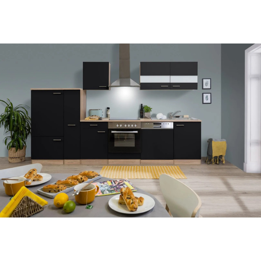 Respekta Küchenzeile KB310ESSC in Schwarz-Eiche Sägerau Nachbildung mit Soft-Close-Türen und Glaselementen, Breite: 310 cm, Tiefe: 54 cm, Höhe: 7 cm - Bild 2