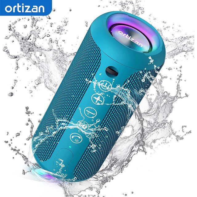 Ortizan Tragbarer Bluetooth-Lautsprecher in Blau mit Bass-Boost, IPX7 wasserdicht, RGB-Leuchten und 24 W Treibern mit 30 Stunden Spielzeit - Bild 1