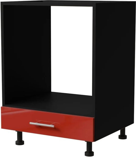 Feldmann-Wohnen Herdumbauschrank Brerra D11K/60 in Schwarz und Karminrot Hochglanz, B/T/H: 60 x 50 x 82 cm - Bild 1