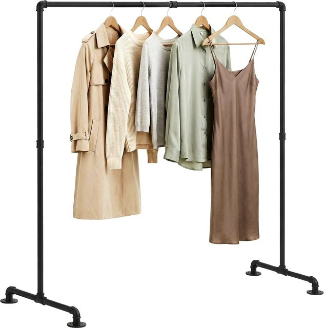 CLP Kleiderständer Jersey aus Metall im Industrial Design, freistehend und breitenverstellbar, Schwarz Matt - Bild 1
