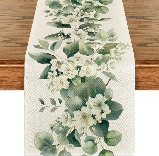JINGYUE Pet Tischläufer aus Leinen mit Kamelienblüten-Design in Beige, B/T: 150 x 33 cm - Bild 1