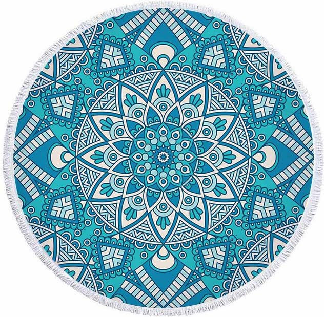 Bohemian Rundes Strandtuch von JMG Household Supplies in Türkis, Wasserabsorbierendes Mikrofaser Badetuch mit Quasten, Durchmesser: 150 cm - Bild 1