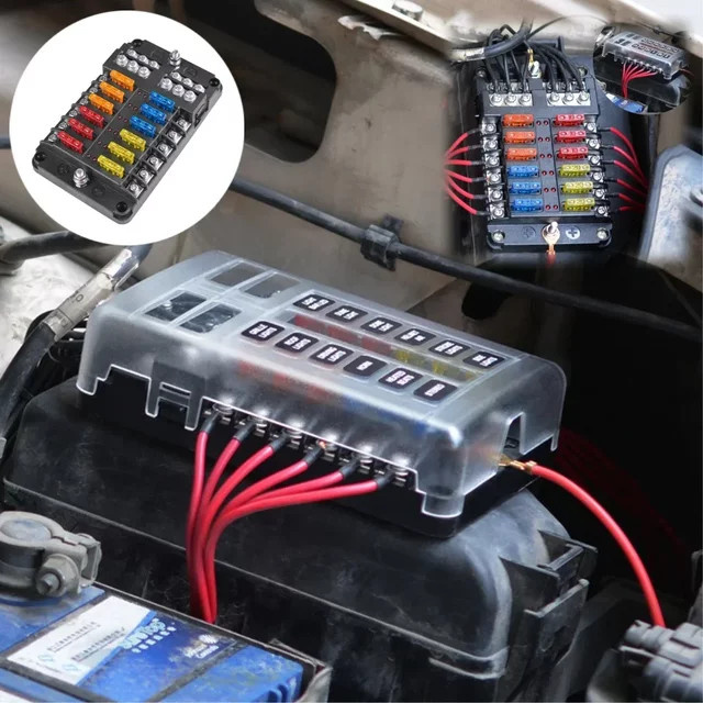 Sicherungshalter Block mit 6 oder 12 Wegen und Warnanzeige für Auto und Boot, 12 V 36 V Stromverteilung Panel Board, Schwarz - Bild 1