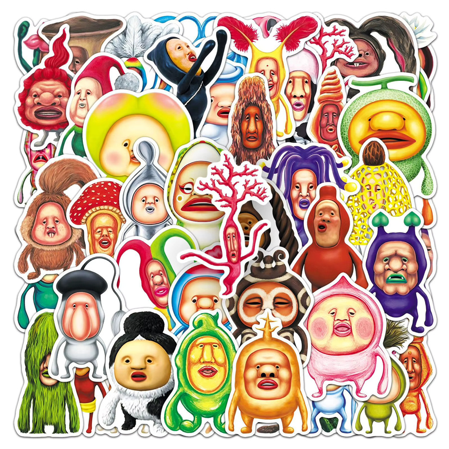 50 Stück GOGOTU Ugly Head Family Graffiti-Aufkleber, abstrakte und lustige Bauernhof-Elfen Motive, mehrfarbig, ideal für Laptop, Koffer, Wasserbecher und Skateboard - Bild 2