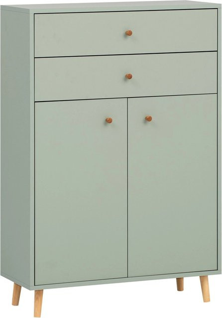 Schildmeyer Highboard Bjarne in Pistazie mit Spiegeltop und Eichenholz, B/H/T: 77,0 x 113,4 x 33,05 cm - Bild 1