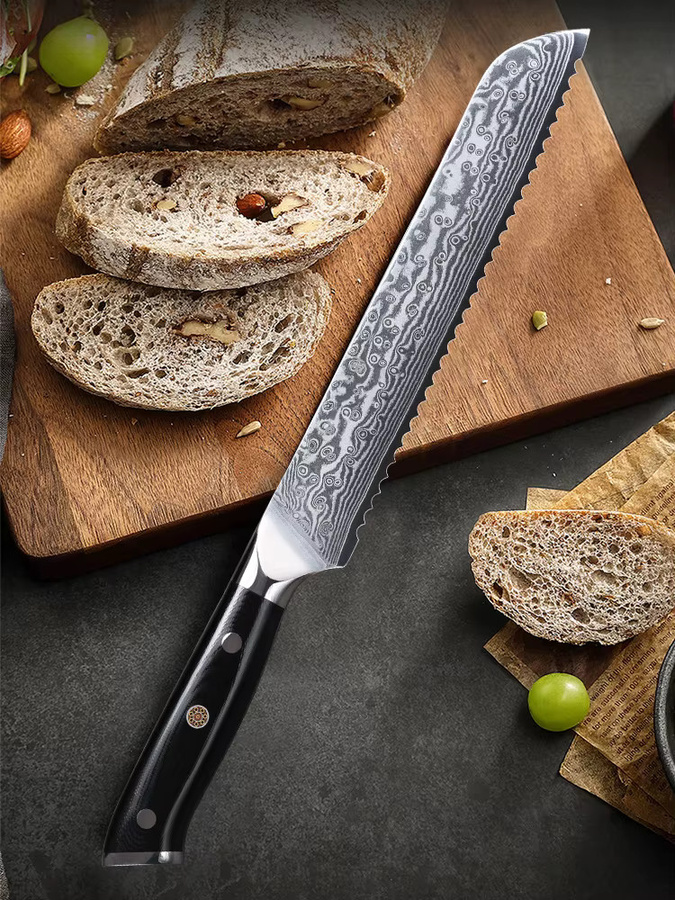 DASHWAY Brotmesser mit Wellenschliff aus 67-lagigem Damaszener Stahl, 8 Zoll (20,32 cm) - Bild 7