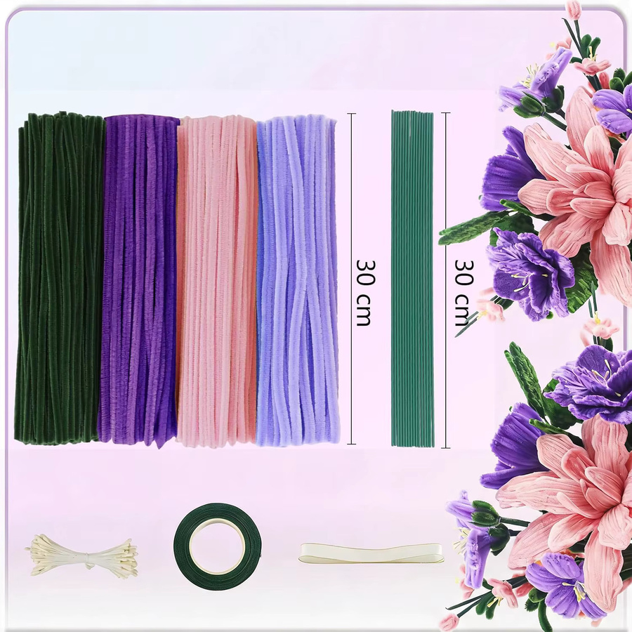 400 Stück Pfeifenreiniger Set in 3 Farben für Bastelarbeiten und DIY-Blumenherstellung mit Multicolour-Effekt - Bild 2