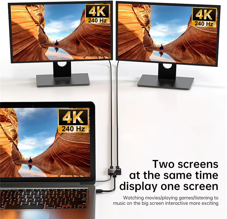 Navceker HDMI 2.1 Splitter 1 in 2 Out, 8K und 4K 240Hz HDMI Adapter in Schwarz für PS5, Laptop, Monitor und TV Box - Bild 2