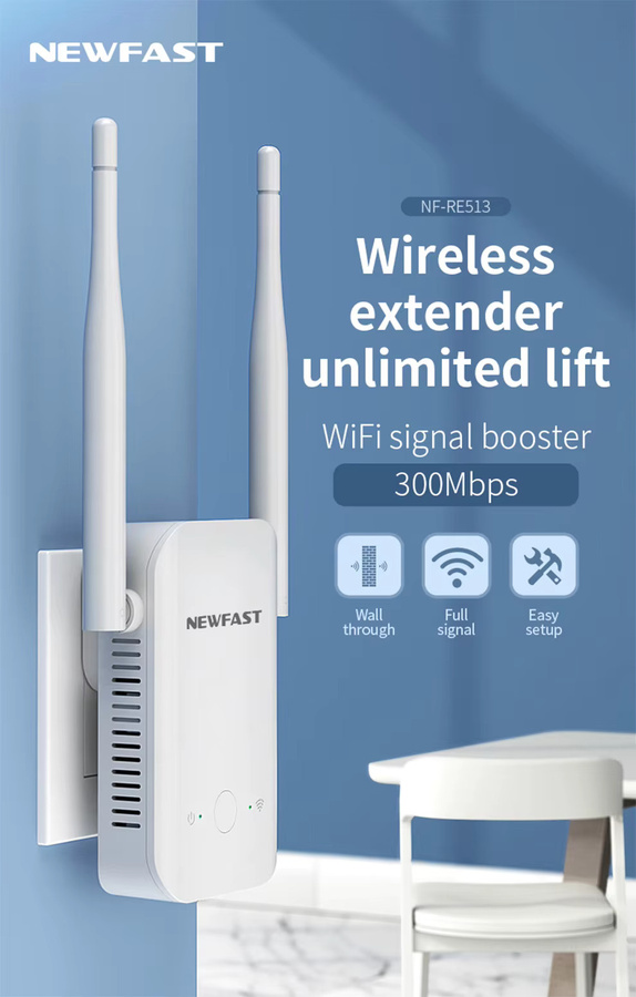 NEWFAST WiFi Repeater 300 Mbps Single Band 2,4G WLAN Verstärker mit 2 Antennen in Weiß - Bild 2