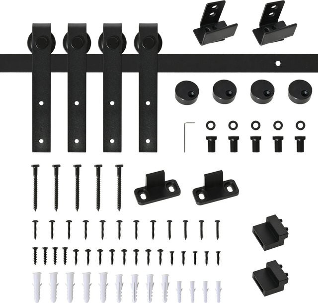 HOMCOM Schiebetürsystem für doppelte Holztüren in Schwarz, B/H: 183 x 18 cm, Tiefe: 0,6 cm - Bild 1