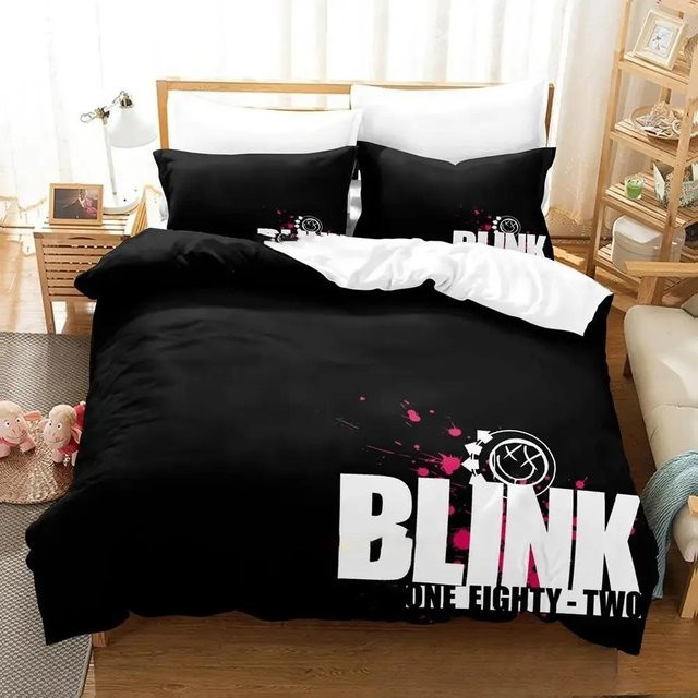 Bettwäsche Set Blink-182 mit Bettbezug und Kissenbezug in Schwarz, B/H: 70 x 133 cm - Bild 1