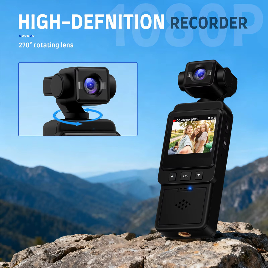 Podofo 1080P Sport-Taschenkamera mit 1,54 Zoll Mini-Objektiv, 180 Grad drehbarem WLAN-Videoaufzeichnungskamera und Bewegungserkennung in Schwarz - Bild 6